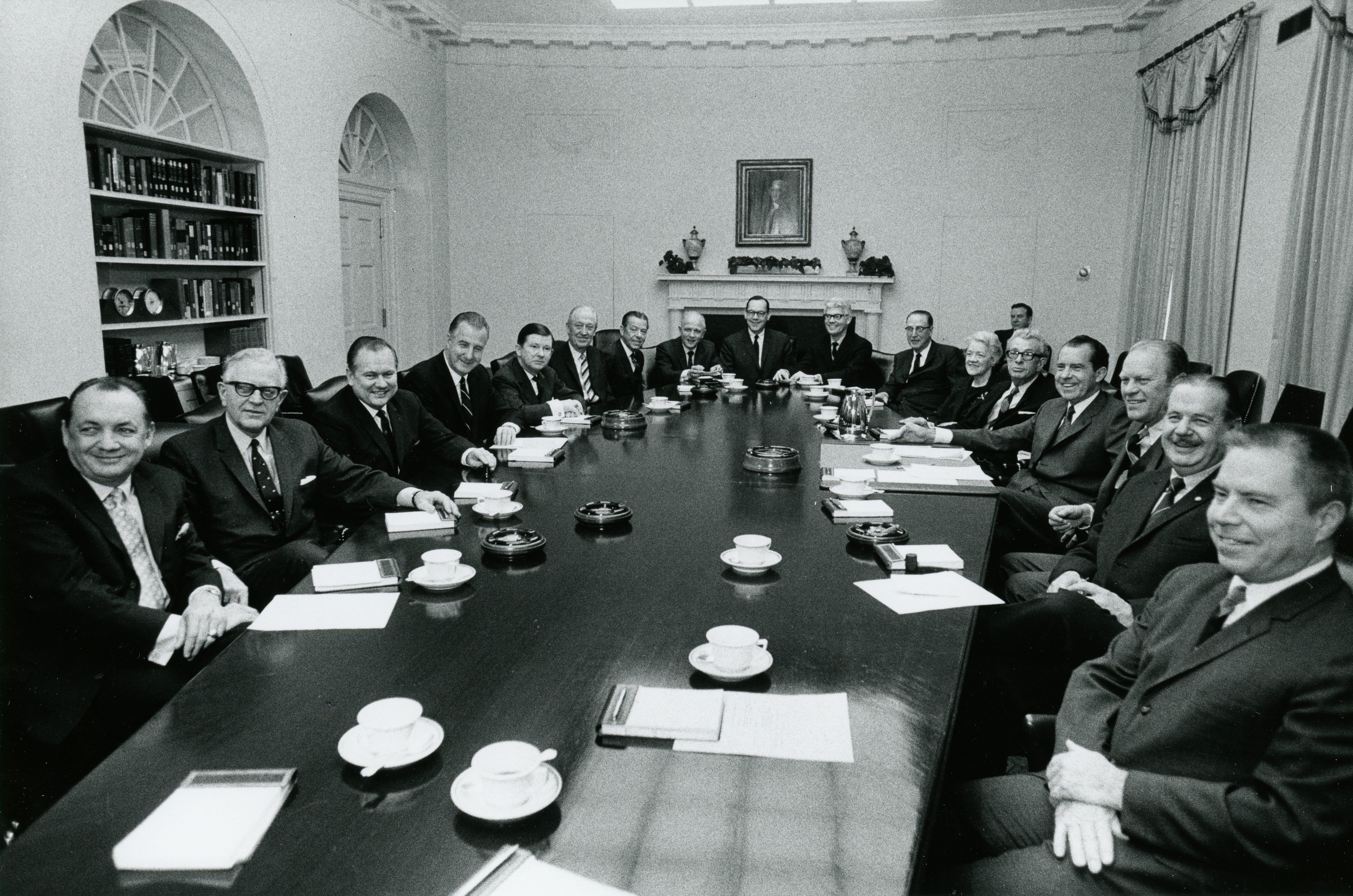 1. President Nixon and Vice President Agnew attending a Congressional Leadership meeting 1-28-69 (0117-23) (2)